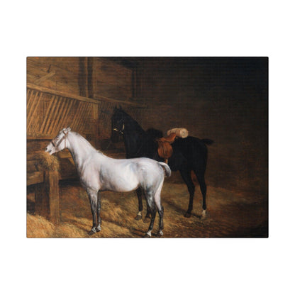 A Grey Pony and a Black Charger in a Stable 1804 painting by Jacques Laurent Agasse  Matte Canvas Stretched 0.75