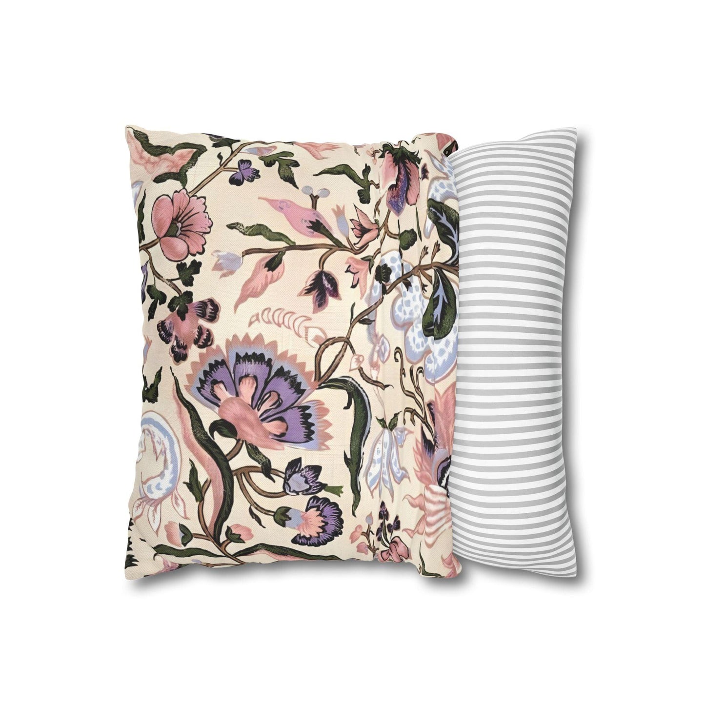 Luxury Floral Spun Polyester Square Pillowcase in Pastel Beige and Pinks