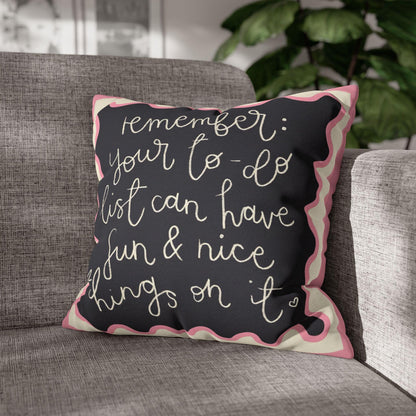 Fun Things in To Do List Cushion Cover - Spun Polyester Square Pillowcase in Cream and Pink