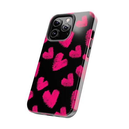 Hot Pink Fuzzy Hearts iPhone Tough Case