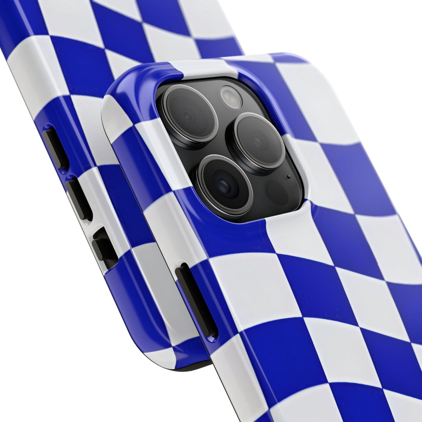 Phone Cases - Blue and White Wavy Check Design with Freedom in Orange