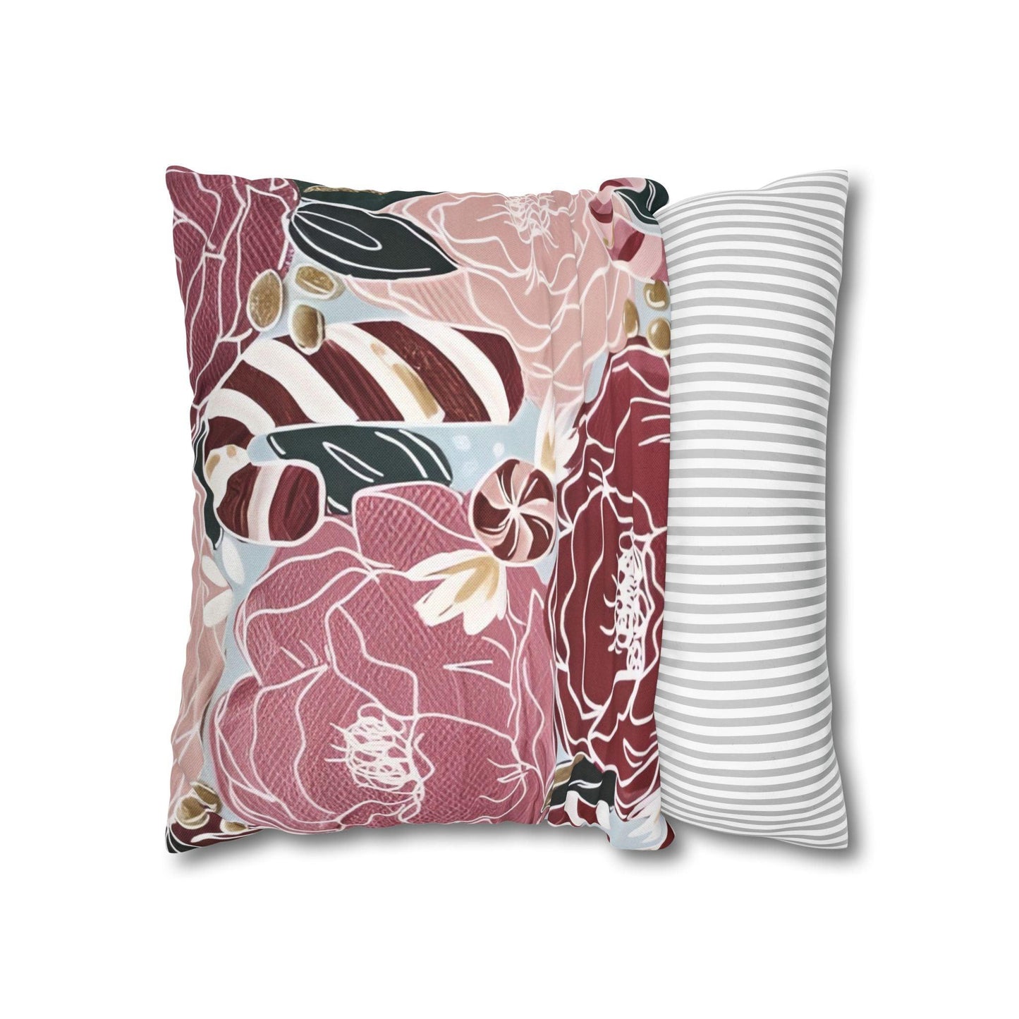 Candy Canes and Flowers Cushion Covers - Spun Polyester Square Pillowcase