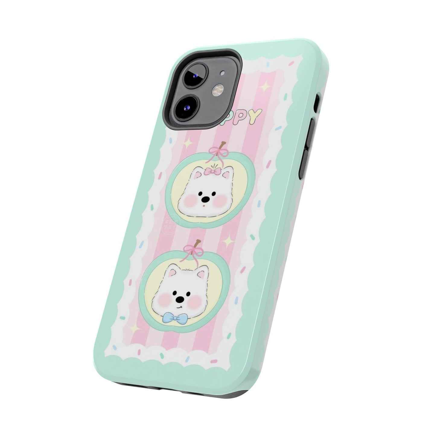 Cute Puppy Pink and Green Tough iPhone Cases