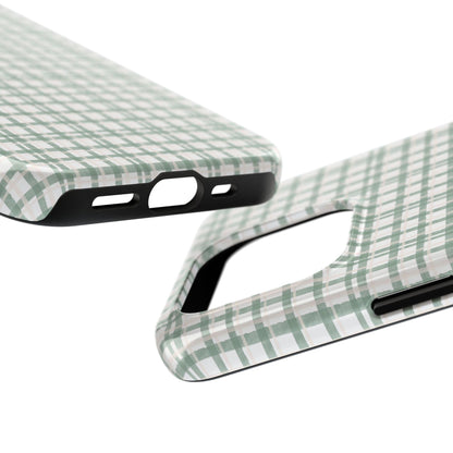 Vintage Sage Gingham Tough iPhone Cases