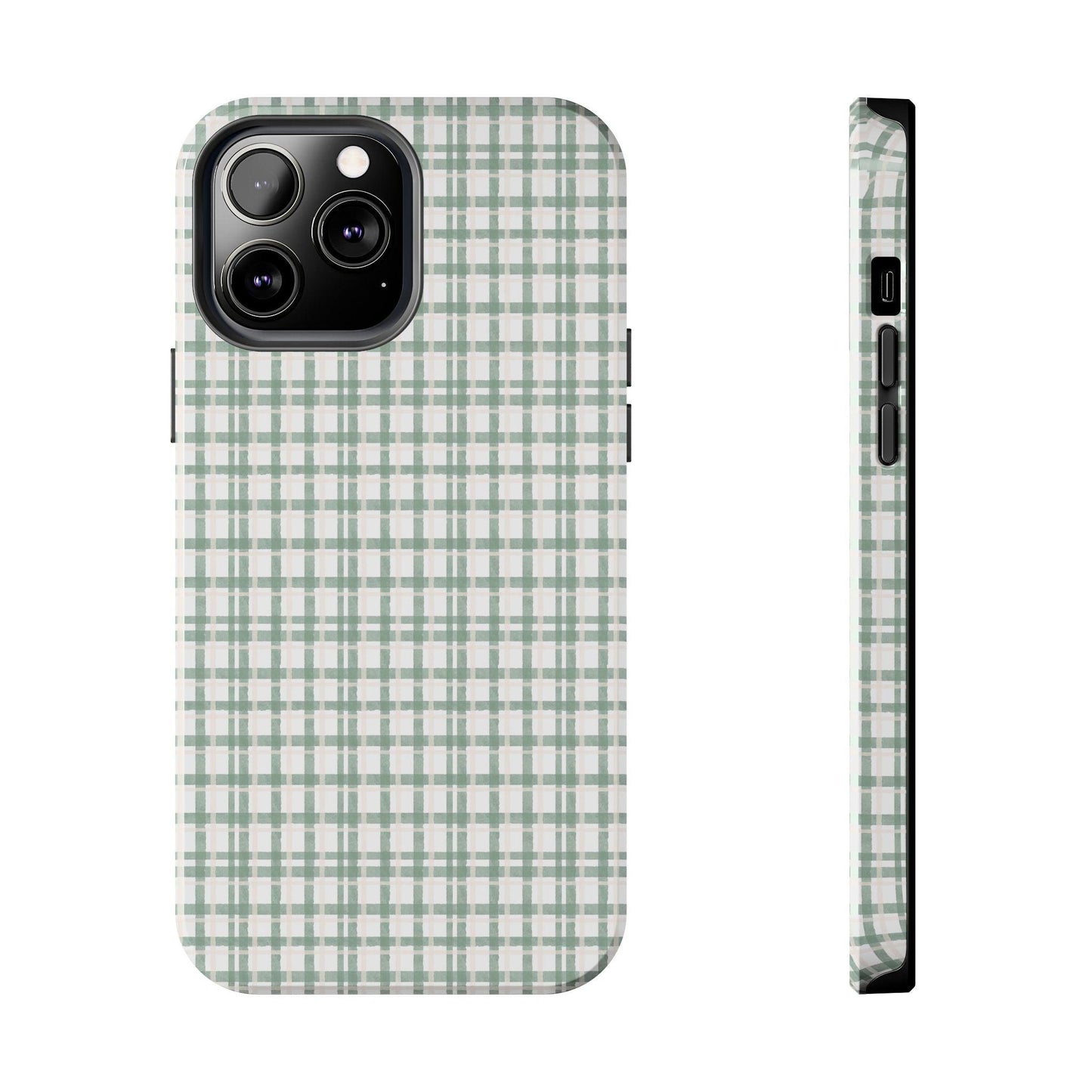 Vintage Sage Gingham Tough iPhone Cases