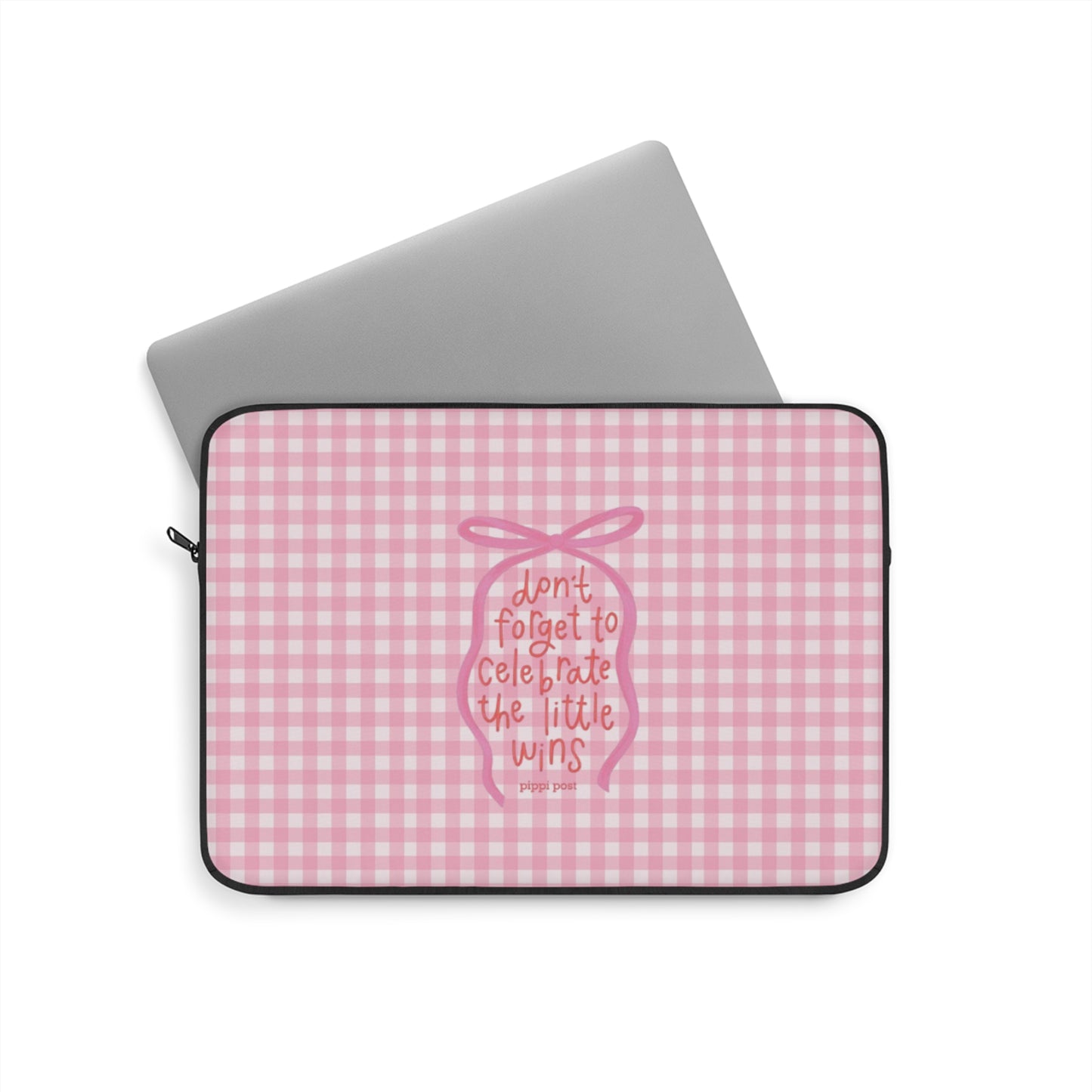 Celebrate Little Wins - Cute Pink Gingham Laptop Sleeve