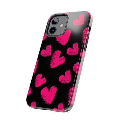 Hot Pink Fuzzy Hearts iPhone Tough Case