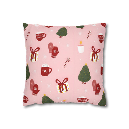 Pink Xmas Cushion Cover - Spun Polyester Square Pillowcase - Available in 4 sizes