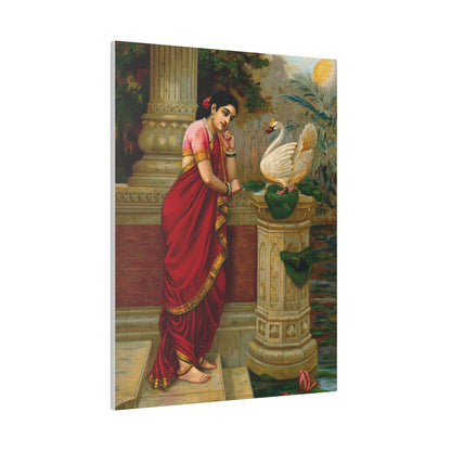 A swan telling Damayanti of Nala's love Chromolithograph by R Varma  on a Matte Canvas Stretched 0.75