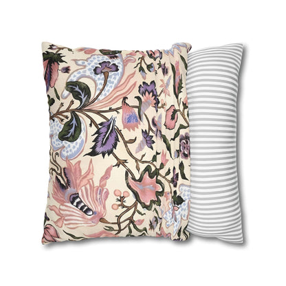 Luxury Floral Spun Polyester Square Pillowcase in Pastel Beige and Pinks