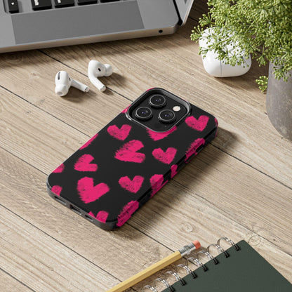 Hot Pink Fuzzy Hearts iPhone Tough Case