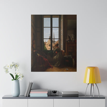 Interior with Young Woman Tracing a Flower - Matte Canvas, Stretched, 0.75"