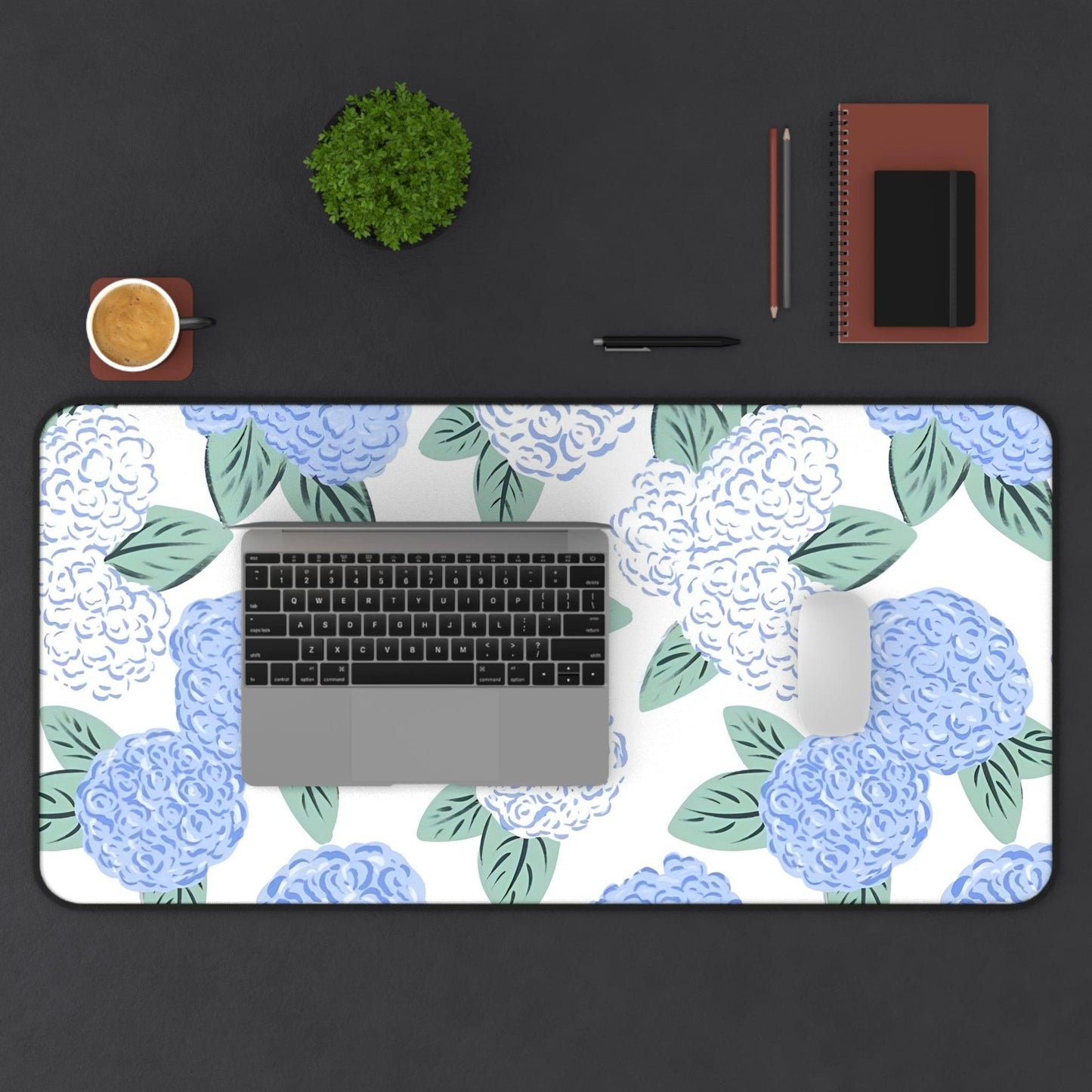 Hydrangea Aesthetic Desk Mat in Soothing Baby Blue Color  -  Anti Slip Desk Mat