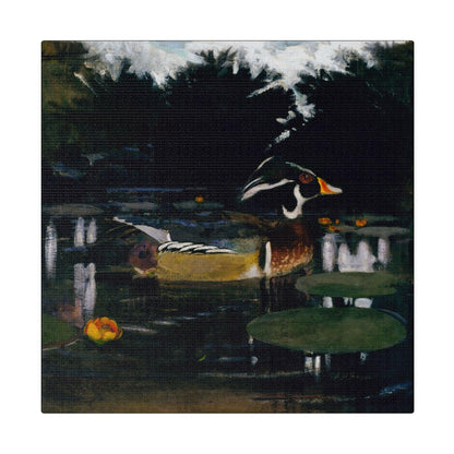 Male Wood Duck in a Forest Pool ca.1905 to 1909 painting by Abbott Handerson Thayer and Richard S. Meryman Matte Canvas Stretched 0.75