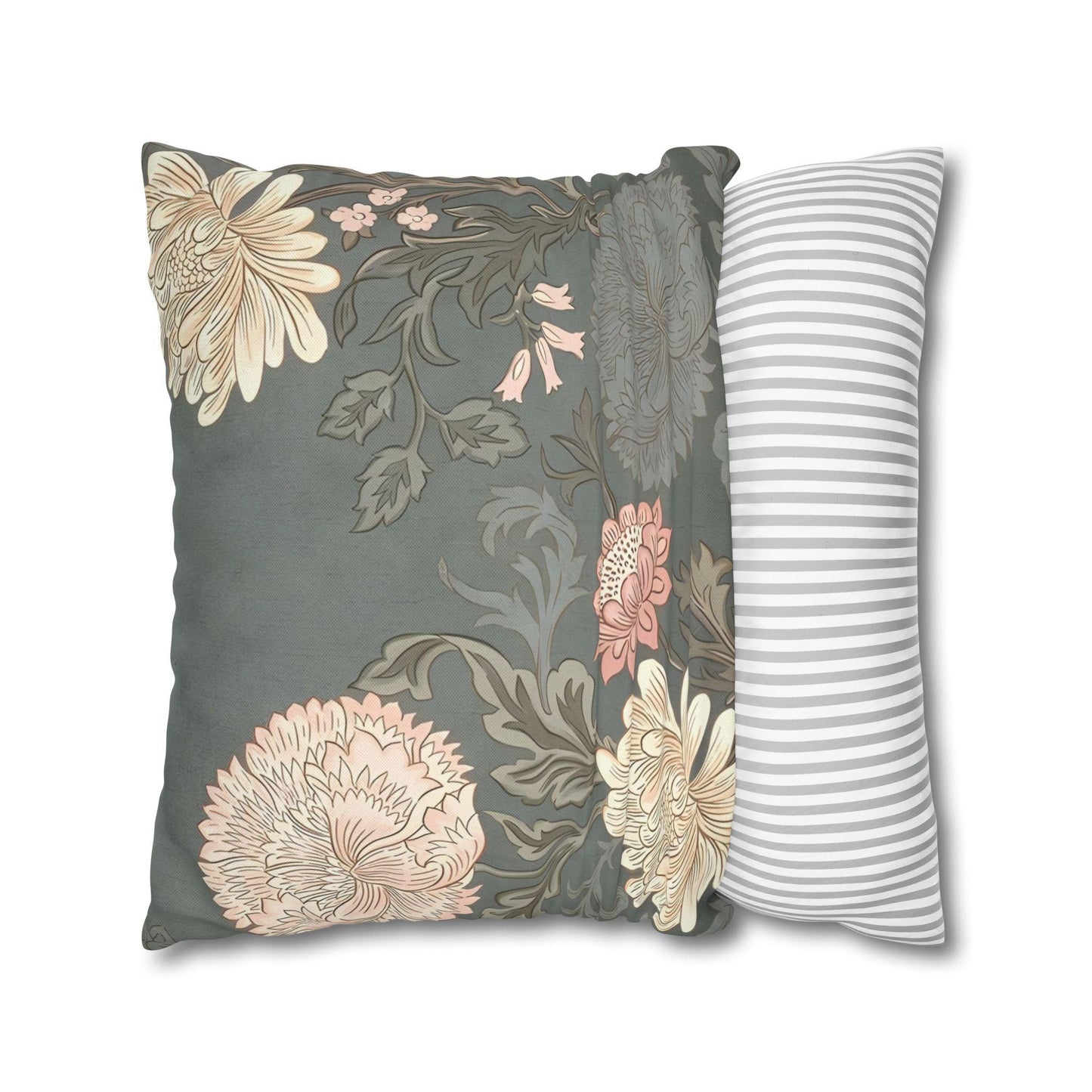 Grey Floral Spun Polyester Square Pillowcase