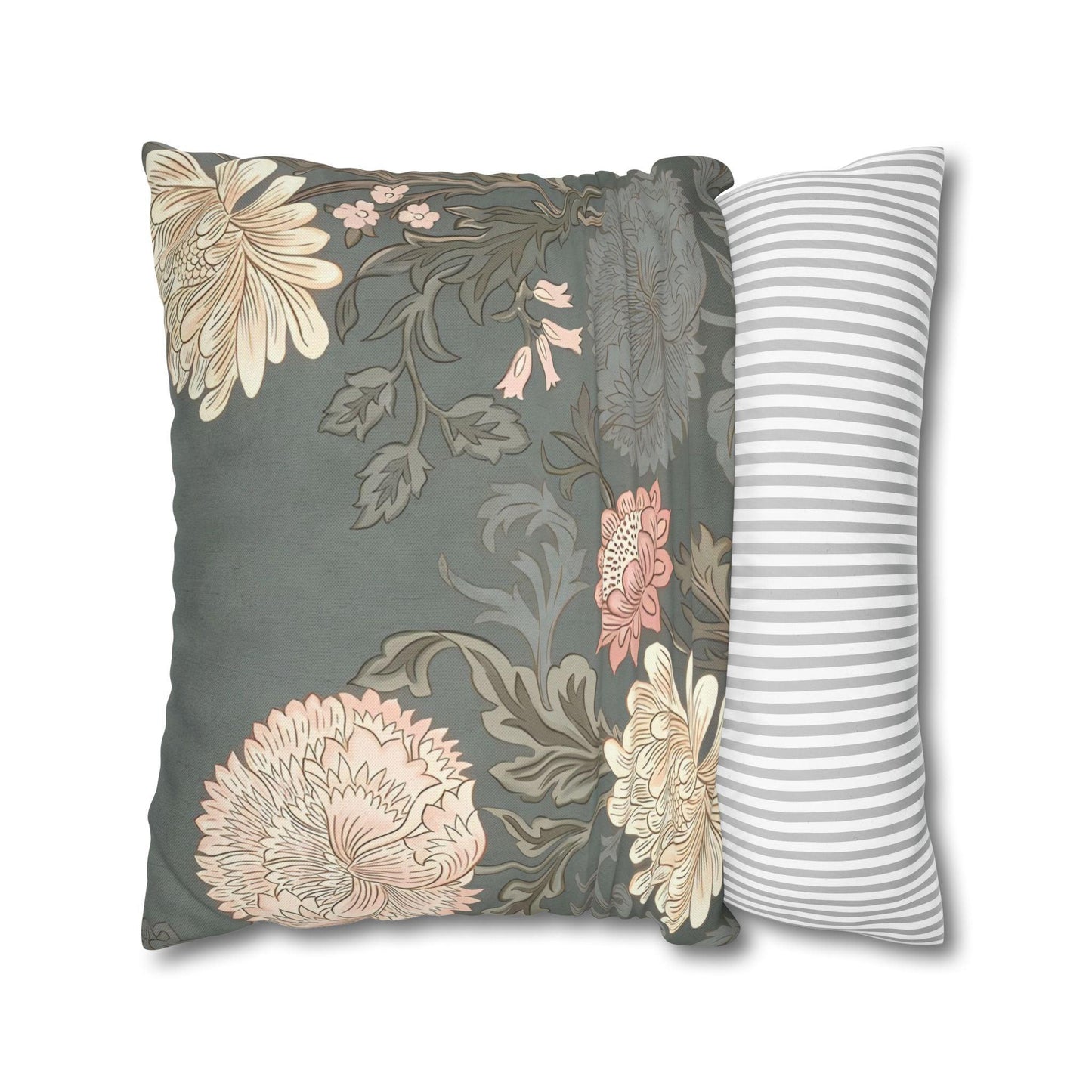 Grey Floral Spun Polyester Square Pillowcase