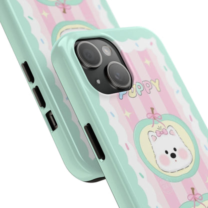 Cute Puppy Pink and Green Tough iPhone Cases