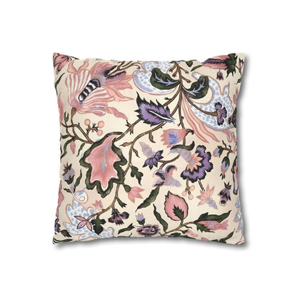 Luxury Floral Spun Polyester Square Pillowcase in Pastel Beige and Pinks