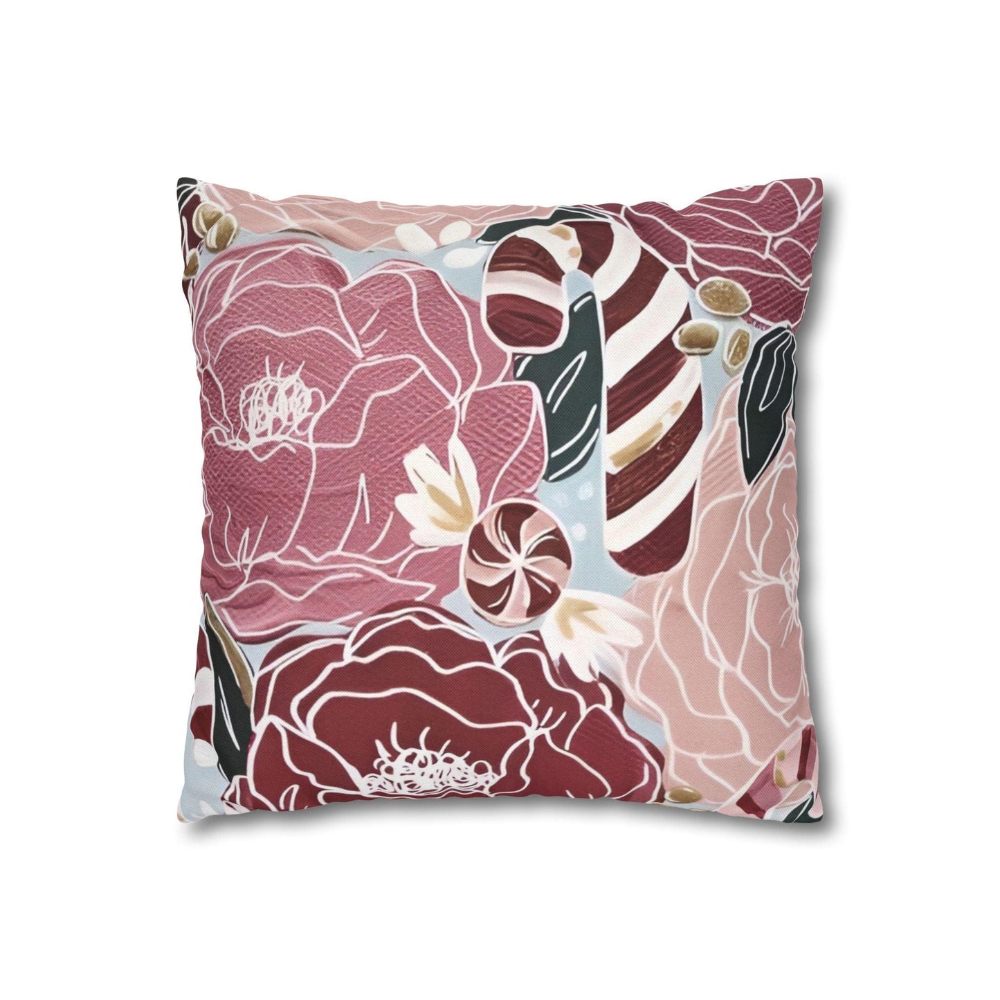 Candy Canes and Flowers Cushion Covers - Spun Polyester Square Pillowcase