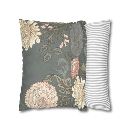 Grey Floral Spun Polyester Square Pillowcase