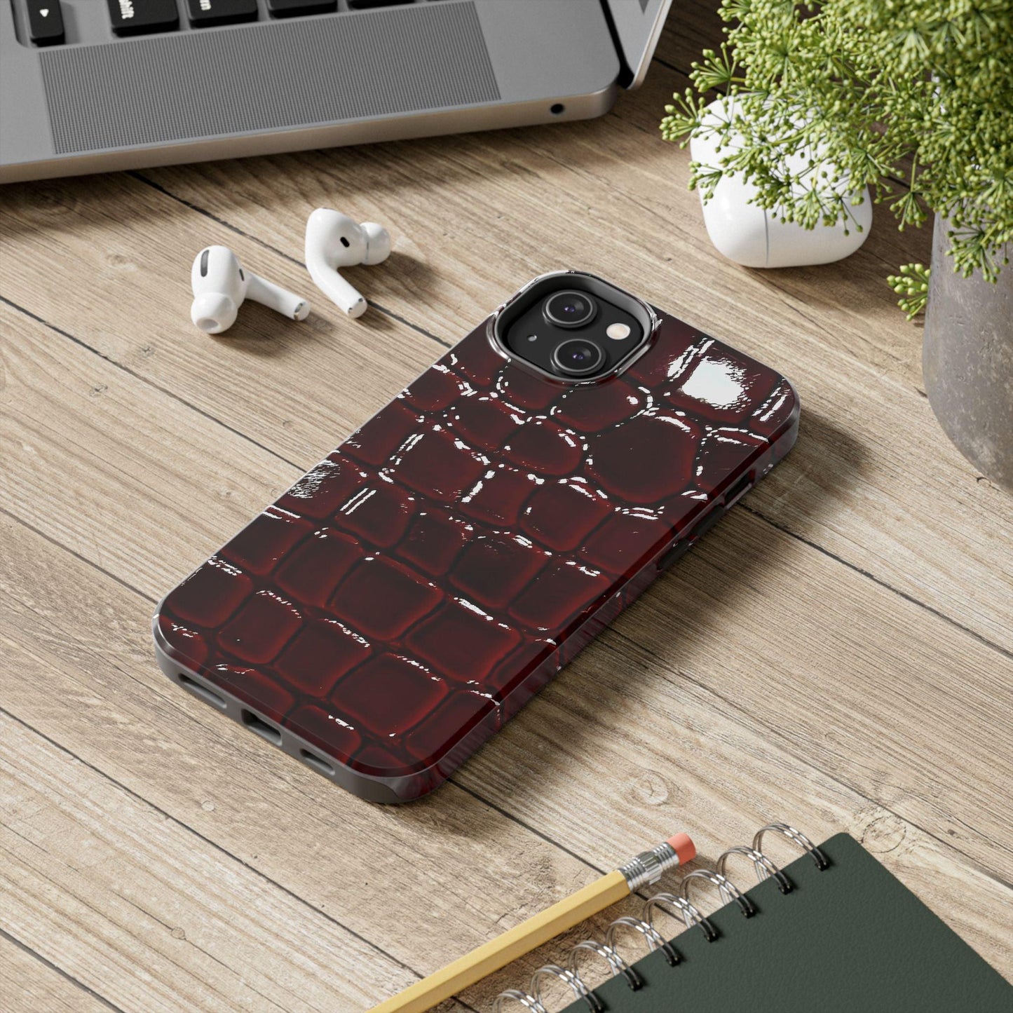 Croc Print Cherry Red Tough Phone Case – Luxe Protection with Bold Style