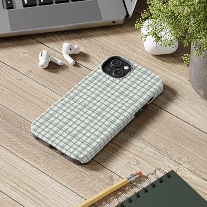 Vintage Sage Gingham Tough iPhone Cases