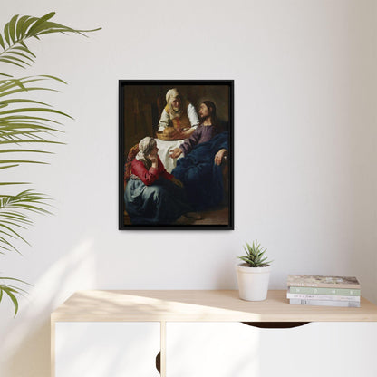 Johannes Vermeer Christ in the House of Martha and Mary circa 1654 to1656  Matte Canvas Black Framed