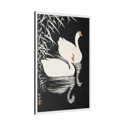 White Chinese Geese Swimming by Reeds by (1928) Ohara Koson - Matte Canvas, Stretched, 0.75"