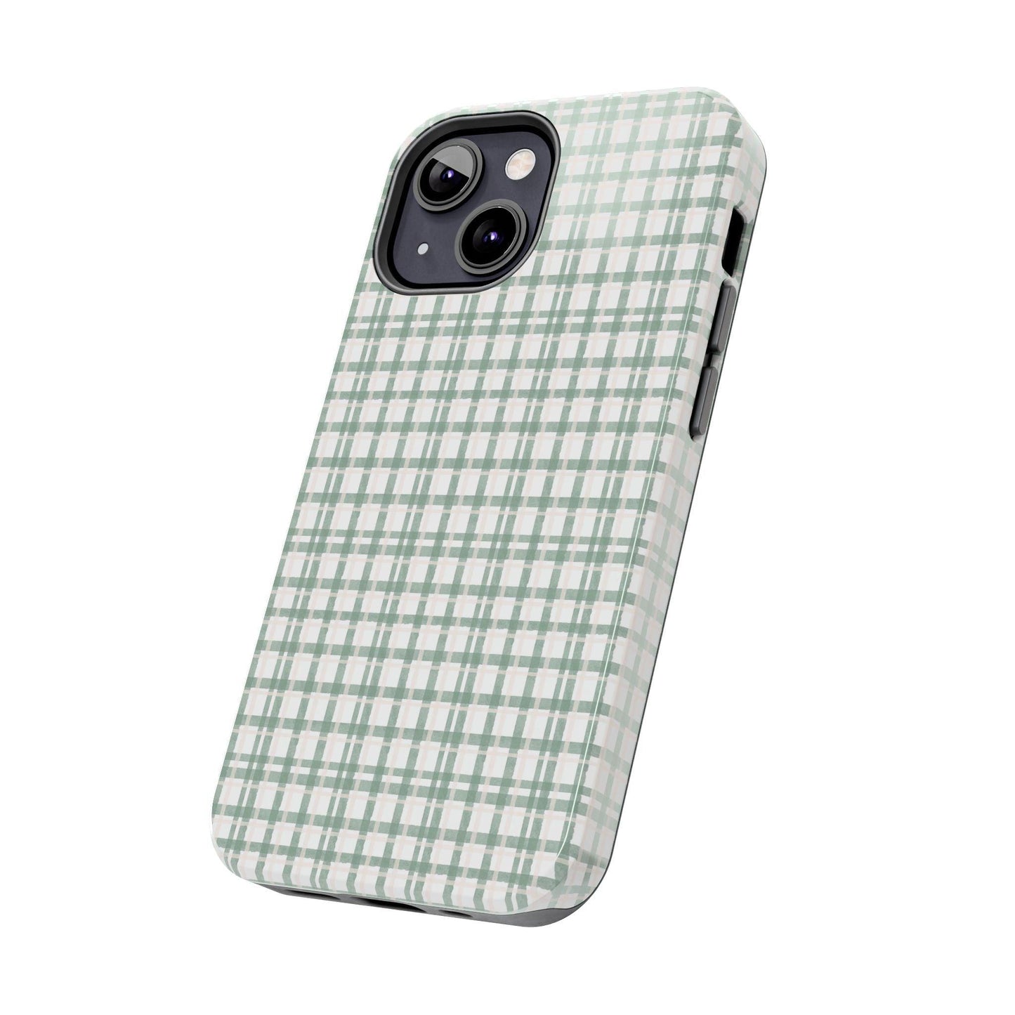 Vintage Sage Gingham Tough iPhone Cases