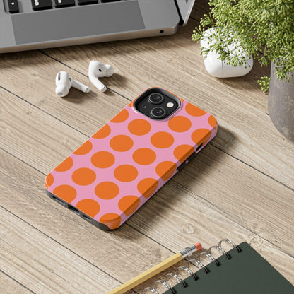 Orange Dots on Pink Tough Phone Cases