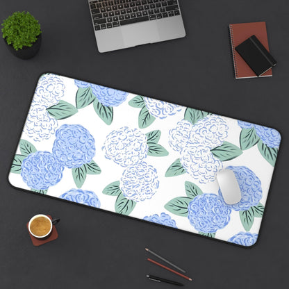 Hydrangea Aesthetic Desk Mat in Soothing Baby Blue Color  -  Anti Slip Desk Mat