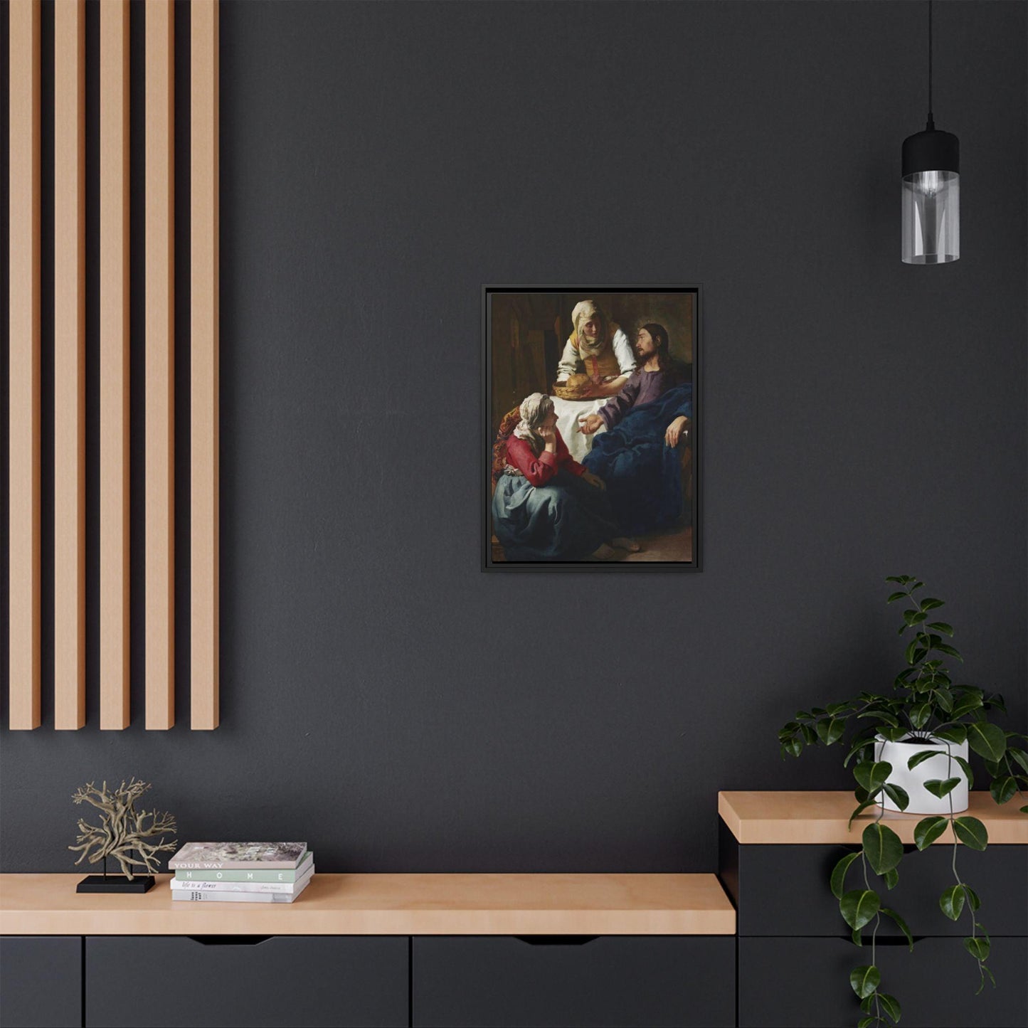 Johannes Vermeer Christ in the House of Martha and Mary circa 1654 to1656  Matte Canvas Black Framed