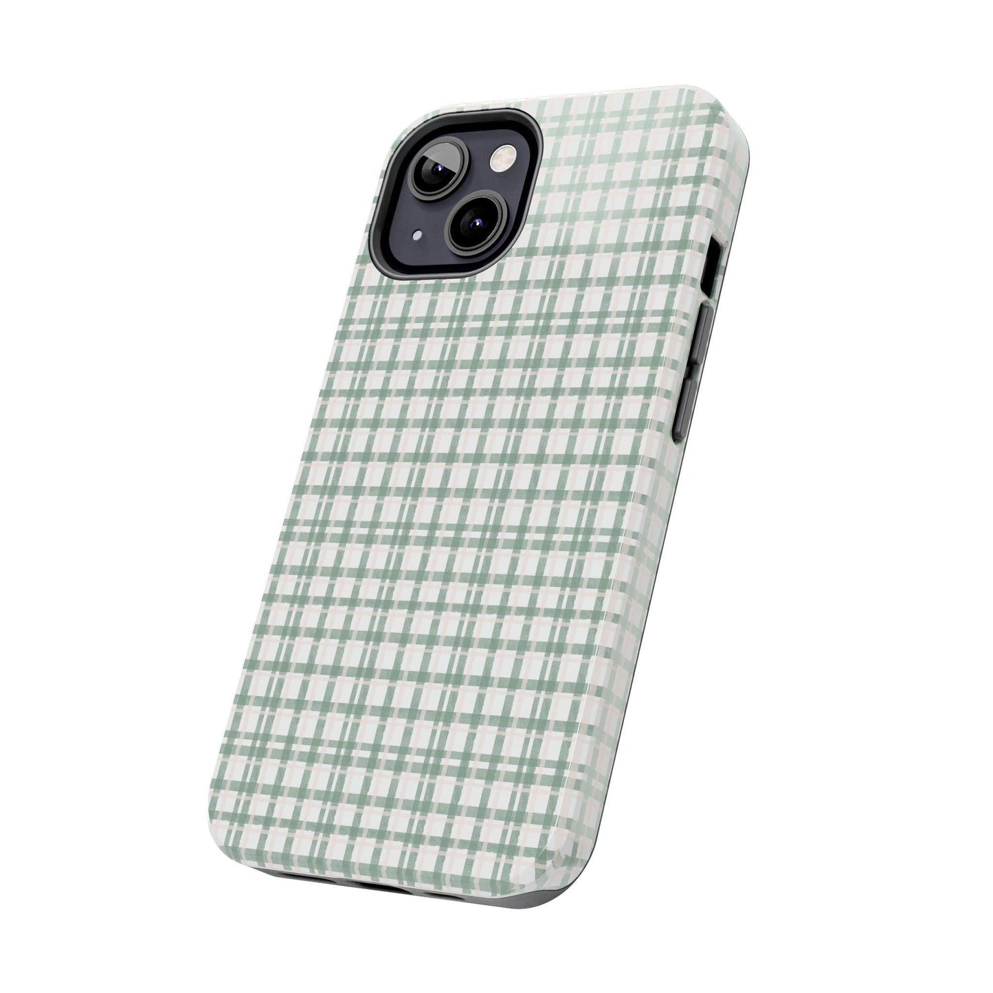 Vintage Sage Gingham Tough iPhone Cases