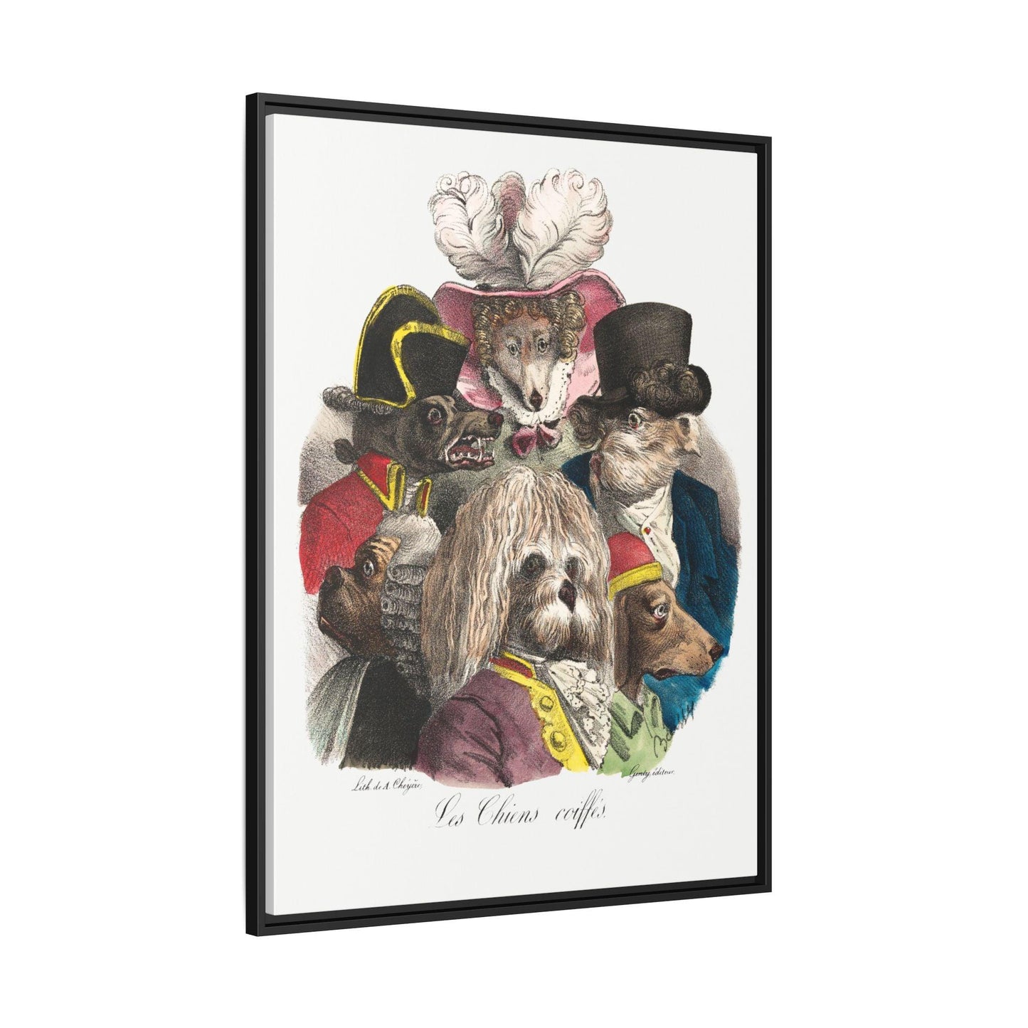 Les Chiens Coiffés (ca. 1825) lithographed by A. Cheyère. - Matte Canvas, Black Frame