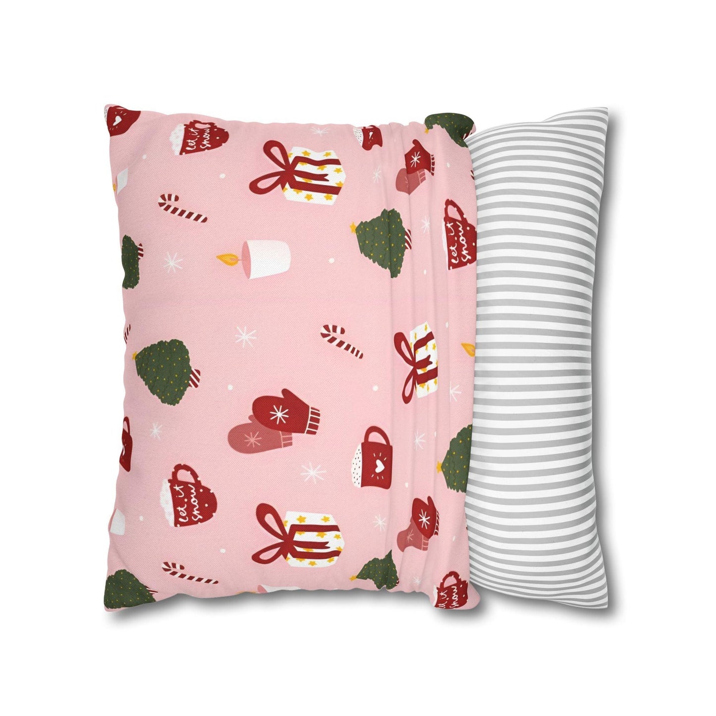 Pink Xmas Cushion Cover - Spun Polyester Square Pillowcase - Available in 4 sizes