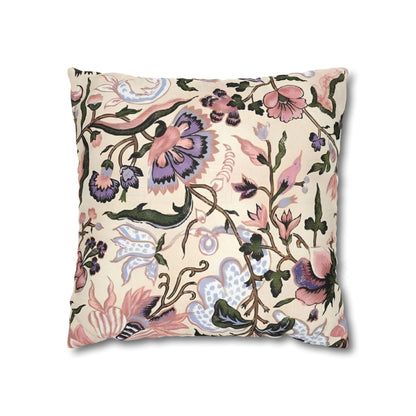 Luxury Floral Spun Polyester Square Pillowcase in Pastel Beige and Pinks