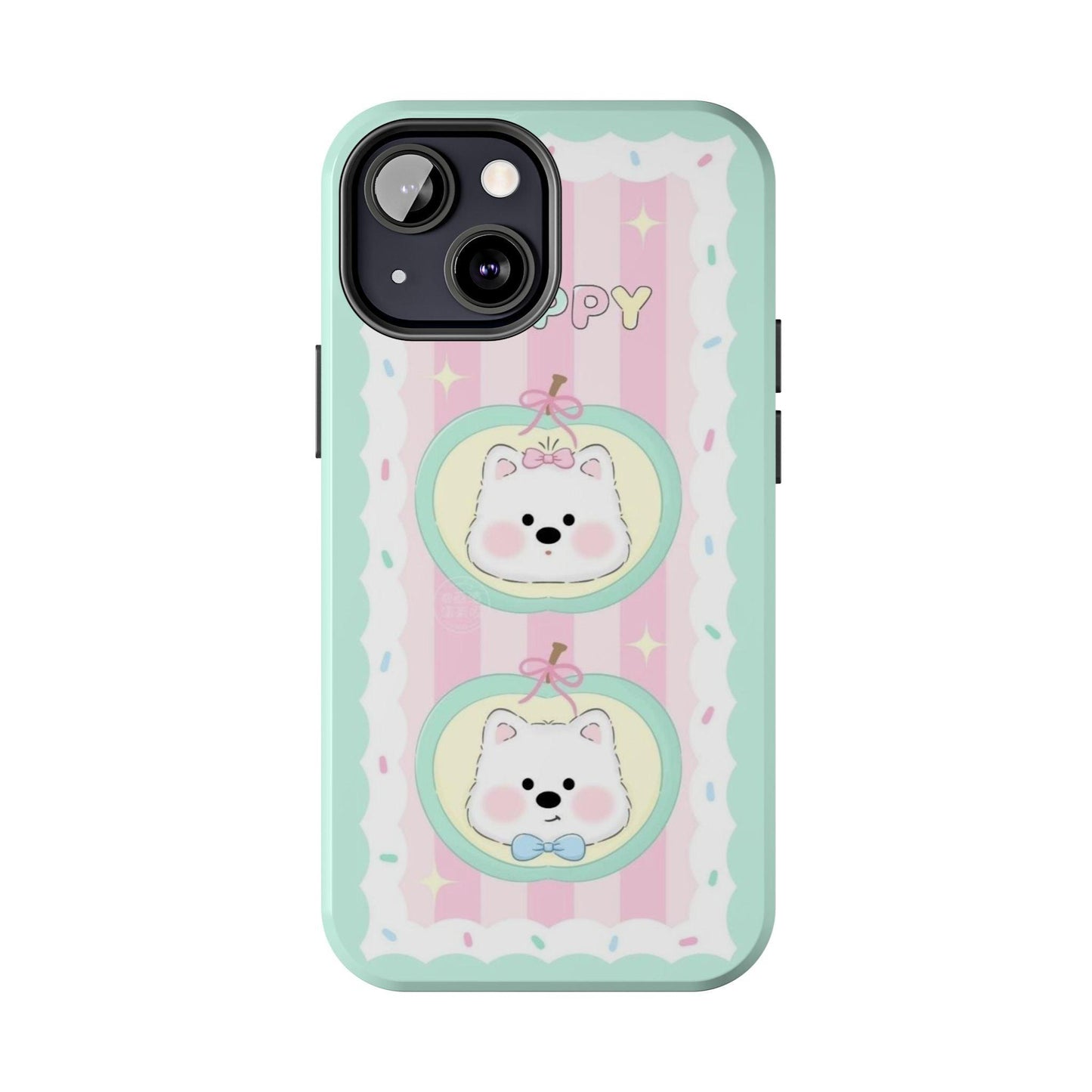 Cute Puppy Pink and Green Tough iPhone Cases