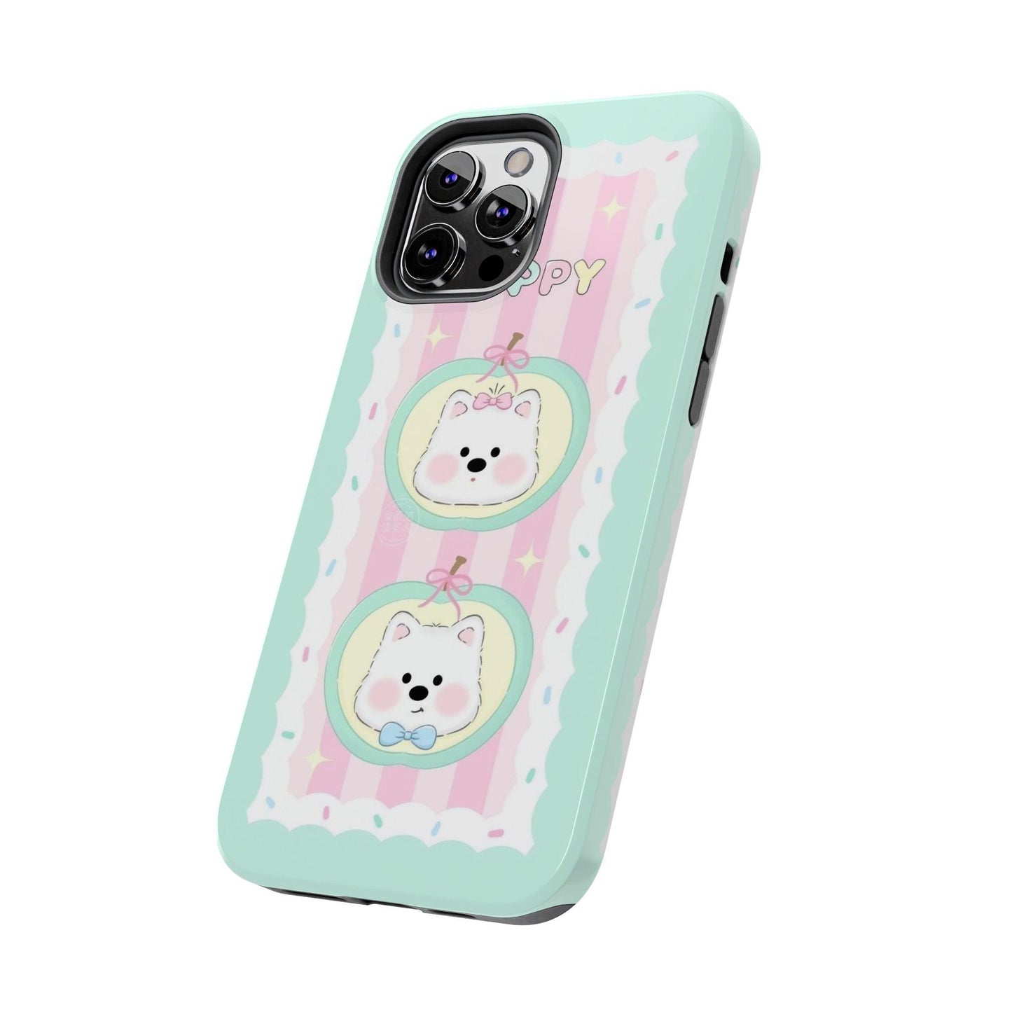 Cute Puppy Pink and Green Tough iPhone Cases