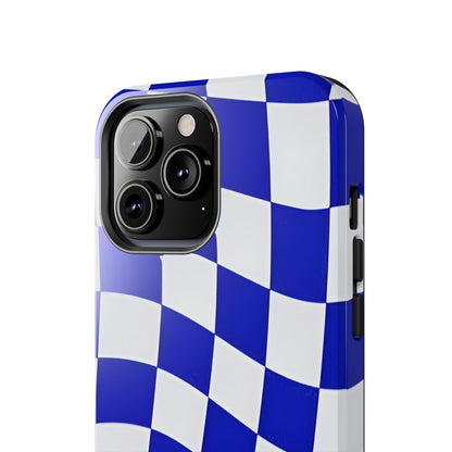 Phone Cases - Blue and White Wavy Check Design with Freedom in Orange