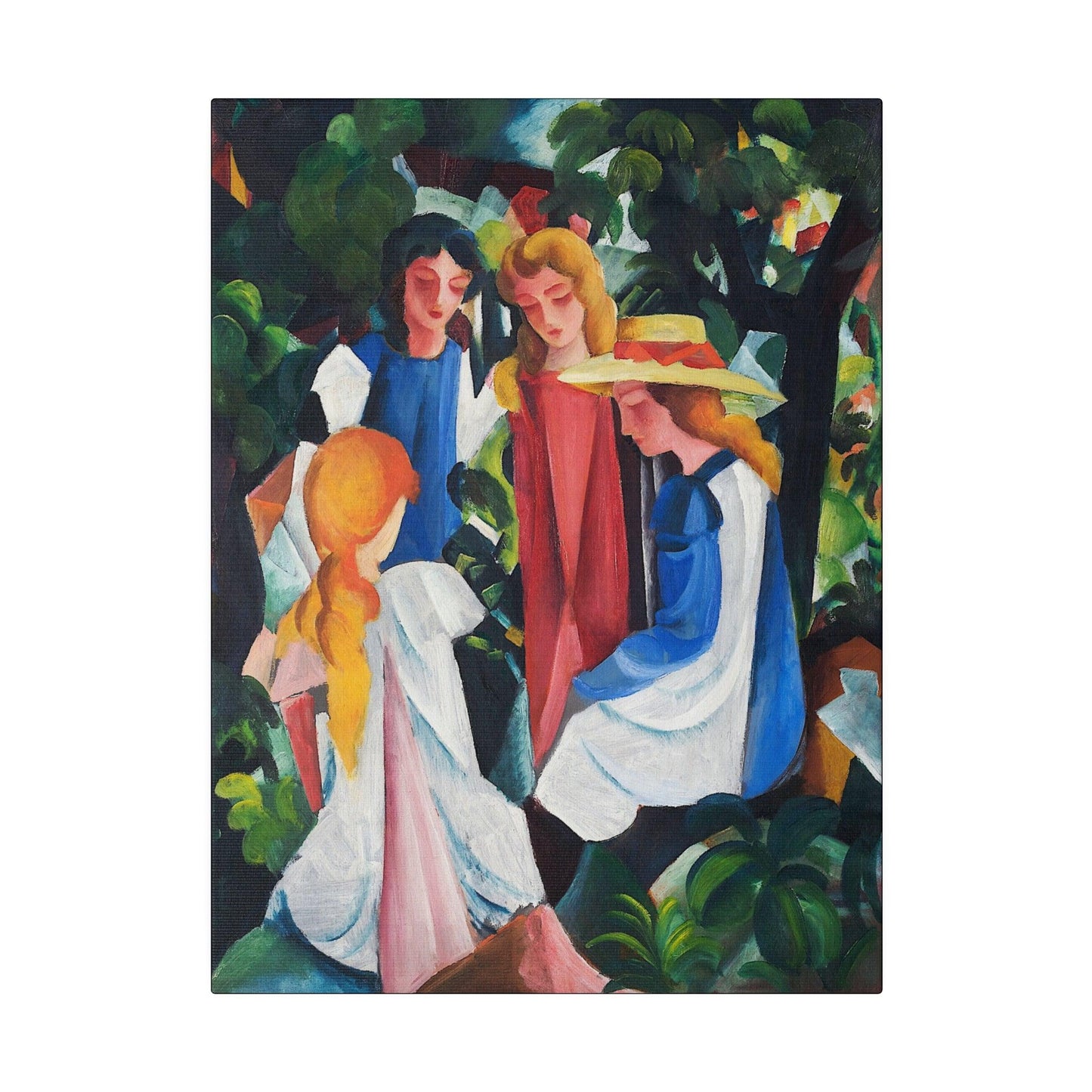 Four Girls by August Macke 1912 to 1914 famous painting  on a Matte Canvas Stretched 0.75