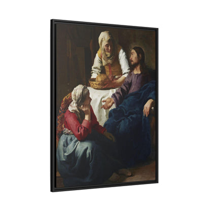 Johannes Vermeer Christ in the House of Martha and Mary circa 1654 to1656  Matte Canvas Black Framed