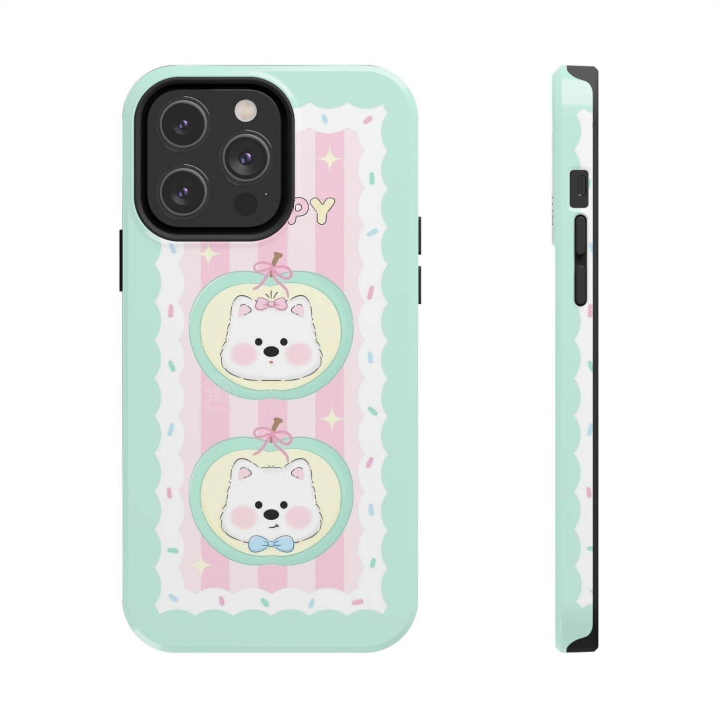 Cute Puppy Pink and Green Tough iPhone Cases