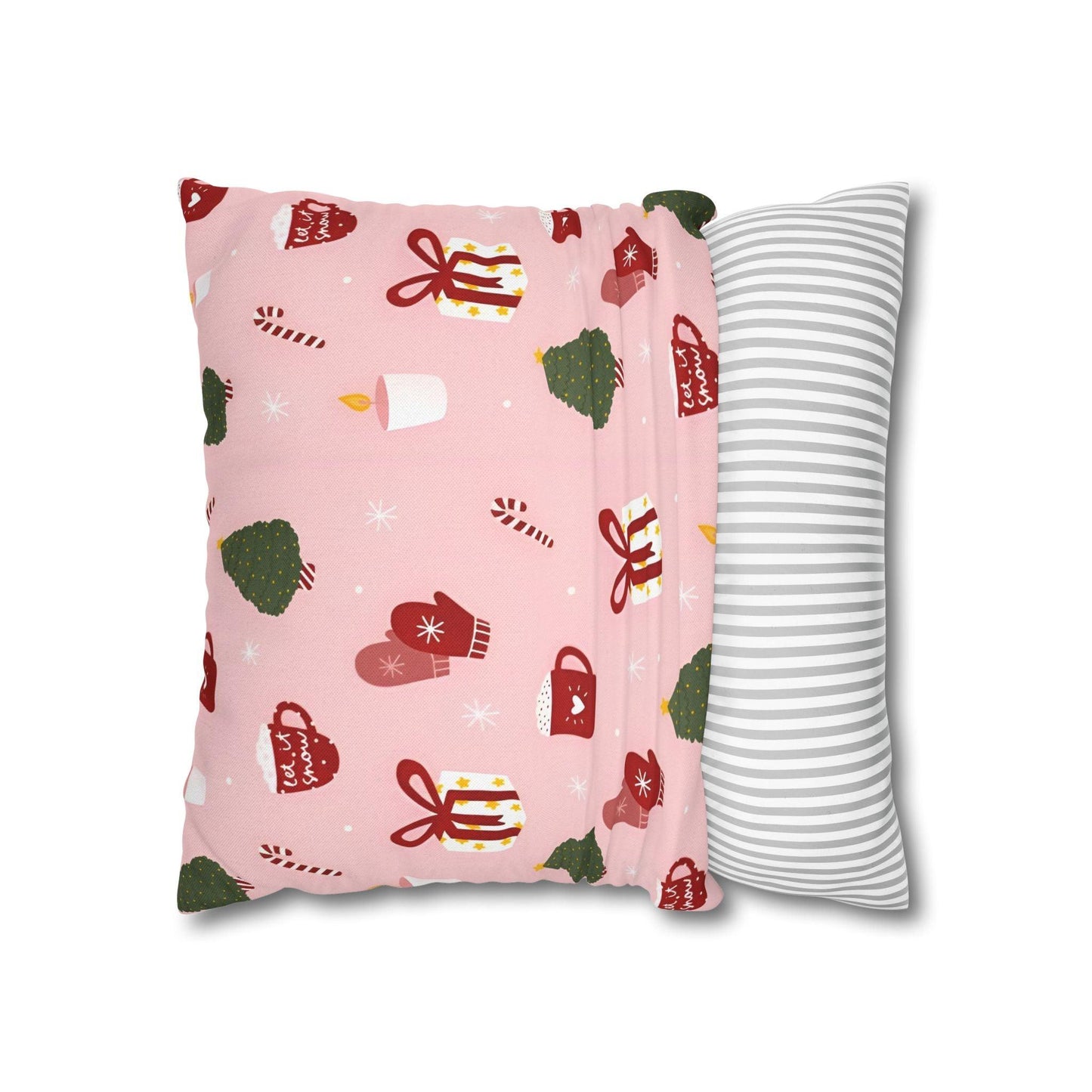 Pink Xmas Cushion Cover - Spun Polyester Square Pillowcase - Available in 4 sizes