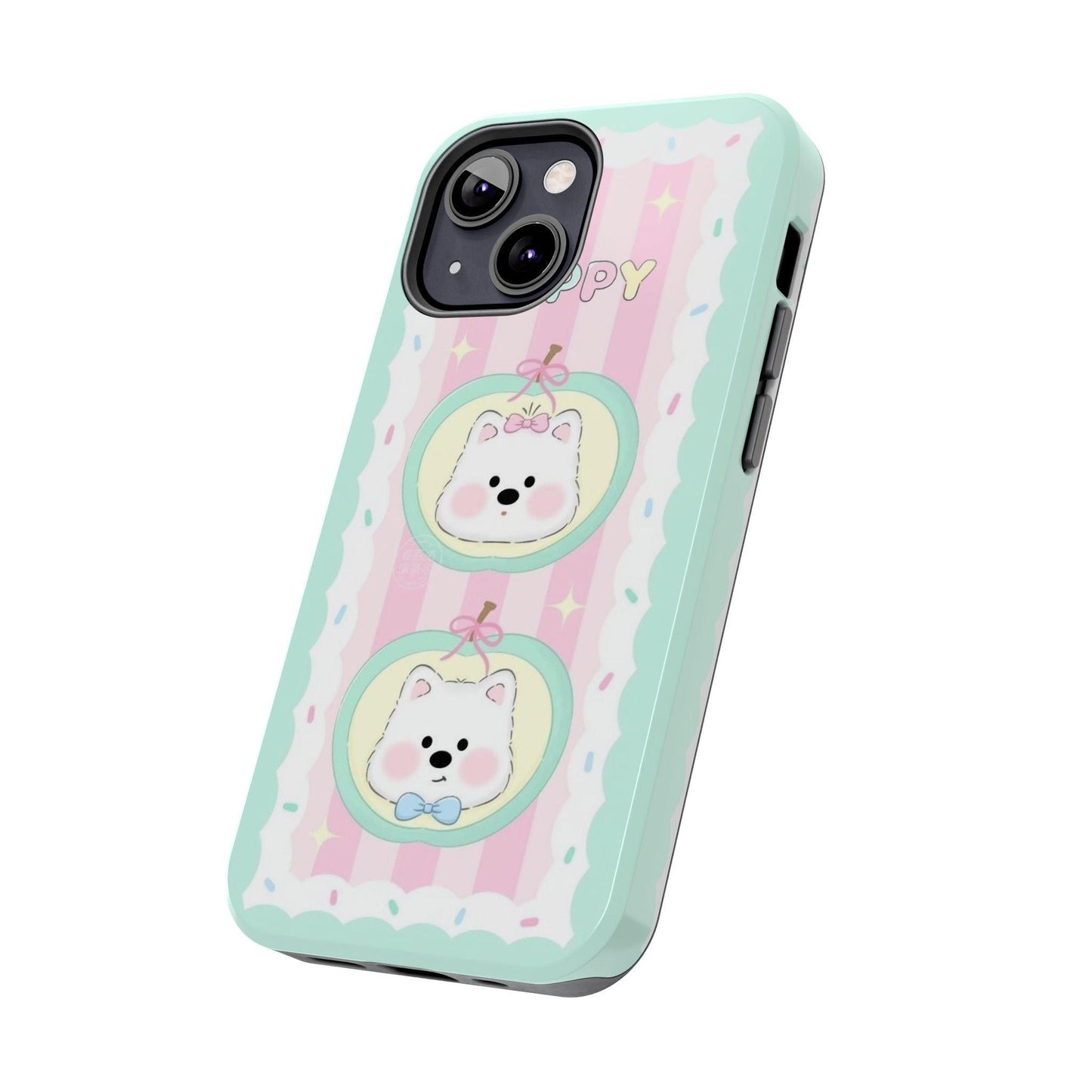 Cute Puppy Pink and Green Tough iPhone Cases