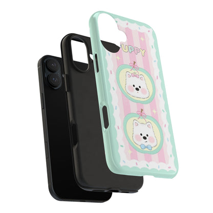 Cute Puppy Pink and Green Tough iPhone Cases