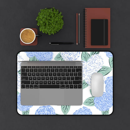 Hydrangea Aesthetic Desk Mat in Soothing Baby Blue Color  -  Anti Slip Desk Mat