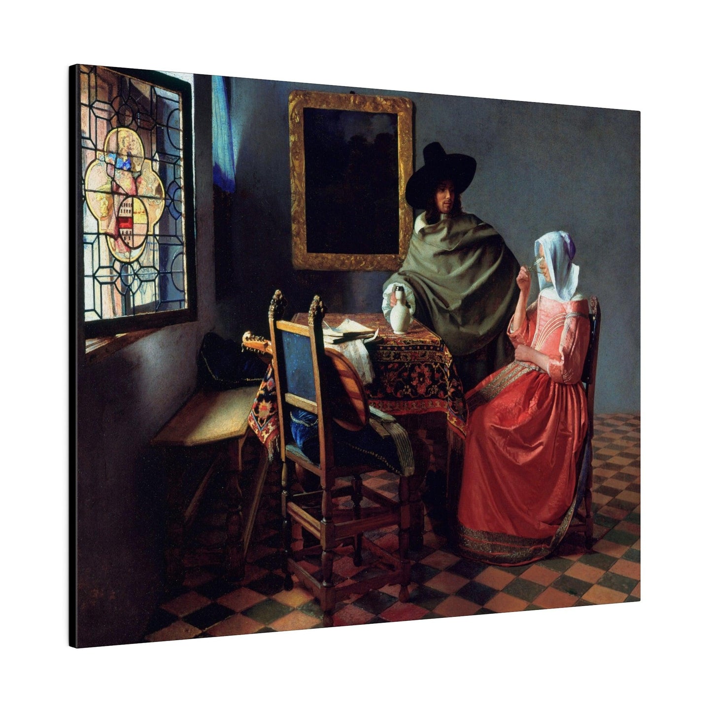 The Wine Glass by Johannes Vermeer circa 1658 to 1660 famous painting on a Matte Canvas Stretched 0.75