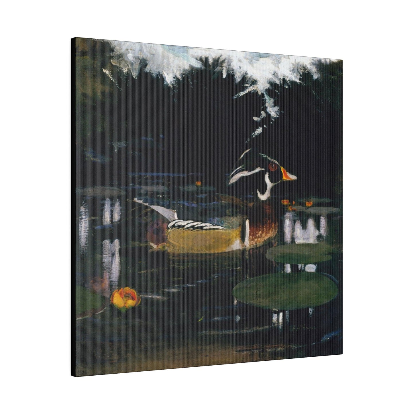 Male Wood Duck in a Forest Pool ca.1905 to 1909 painting by Abbott Handerson Thayer and Richard S. Meryman Matte Canvas Stretched 0.75