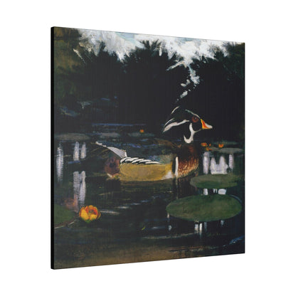 Male Wood Duck in a Forest Pool ca.1905 to 1909 painting by Abbott Handerson Thayer and Richard S. Meryman Matte Canvas Stretched 0.75