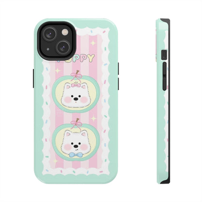 Cute Puppy Pink and Green Tough iPhone Cases